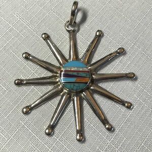 Sterling Silver Starburst Turquoise pendant. Like new. 2.5”